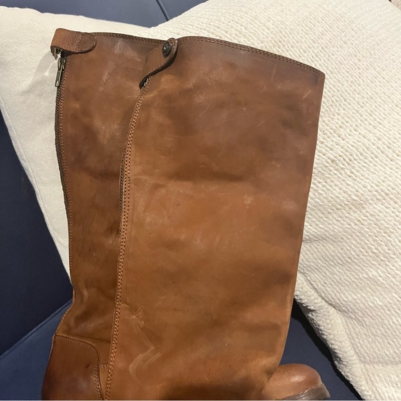 NEW Frye Melissa Button Lug Back-Zip Leather Knee High Boot in Cognac - Picture 5 of 13